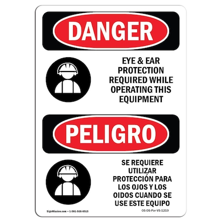 Signmission OSHA Sign, Eye & Ear Protection Required Bilingual, 14in X 10in Decal, 10" W, 14" H, Spanish OS-DS-D-1014-VS-1219